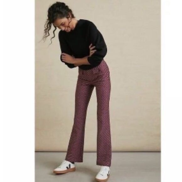Anthropologie The Essential Slim Flared Pants Magenta Burgundy Pattern Size 2 - Picture 4 of 16